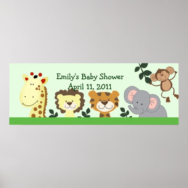 JUNGLE ZOO PARTY Customizable Birthday Banner Poster (Front)