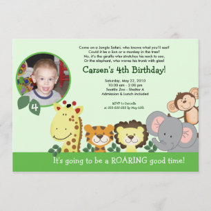 Jungle Zoo Party Green Animal Photo Carte Annivers