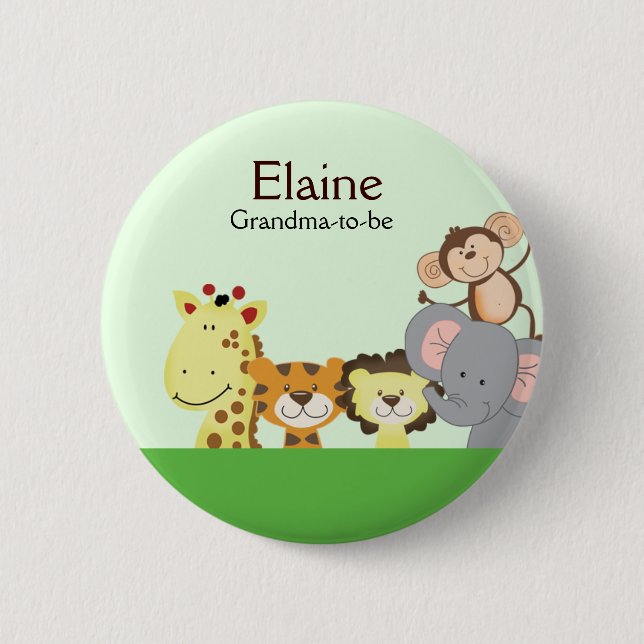 JUNGLE ZOO PARTY NAME TAG Personalized Button (Front)