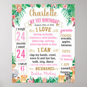 Jungle Zoo Safari Animals Birthday board Poster