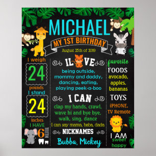 Jungle Zoo Safari Animals Wild one Birthday Poster