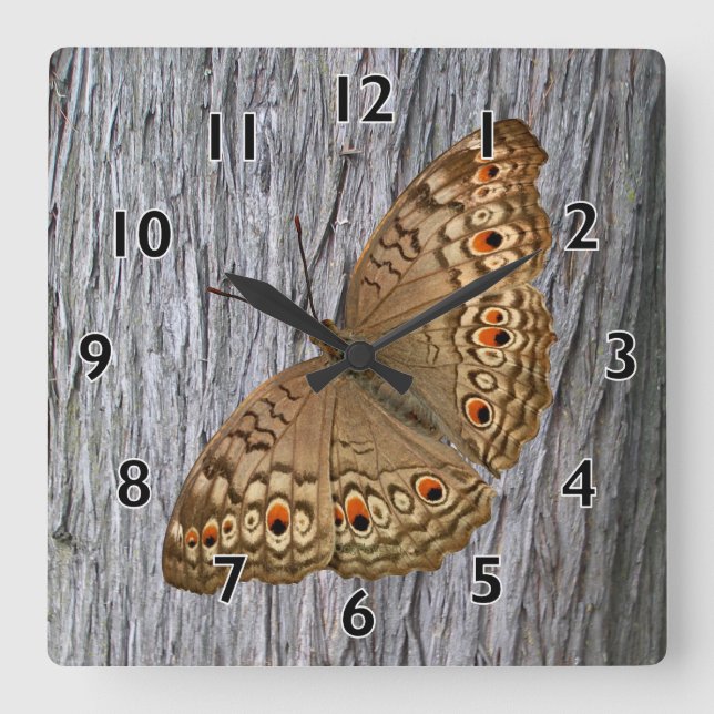 Junio Panther Butterfly Square Wall Clock (Front)