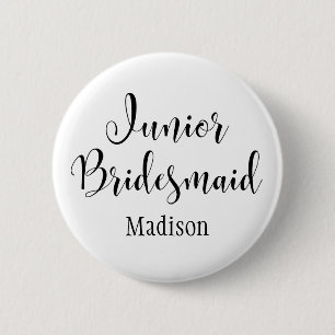 Junior Bridesmaid 2 Black Typography w/ Name (30) Inch Round Button