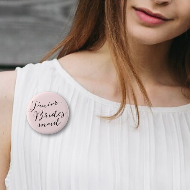 Junior Bridesmaid Script Wedding Bridal Party 2 Inch Round Button (JUNIOR BRIDESMAID Classic Script Wedding Bridal Party Pinback Button @ fatfatin_blue_knot)