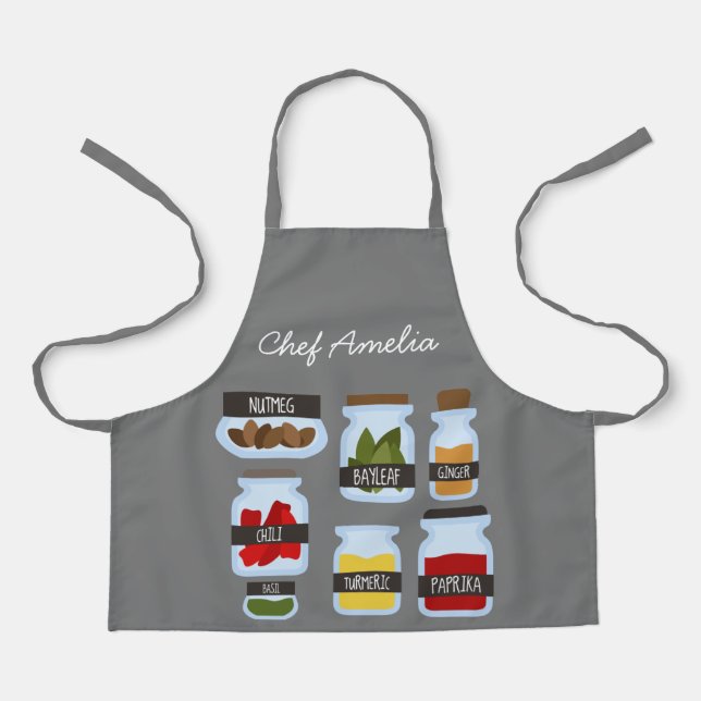 Junior chef jar spices colourful kids apron (Front)