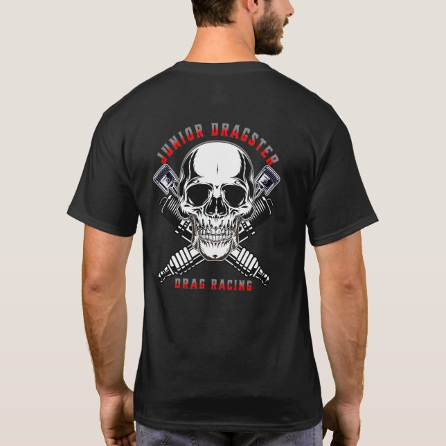 Junior Dragster Drag Racing Skull  T-Shirt (Back)