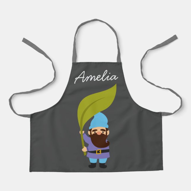 Junior gardener gnome colourful kids apron (Front)