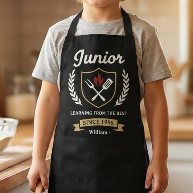 Junior Griller Emblem BBQ Dad Apron (Custom Kids Kitchen Apron Gift Idea)