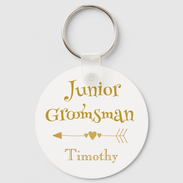 Junior Groomsman Golden and White Keychain (Front)