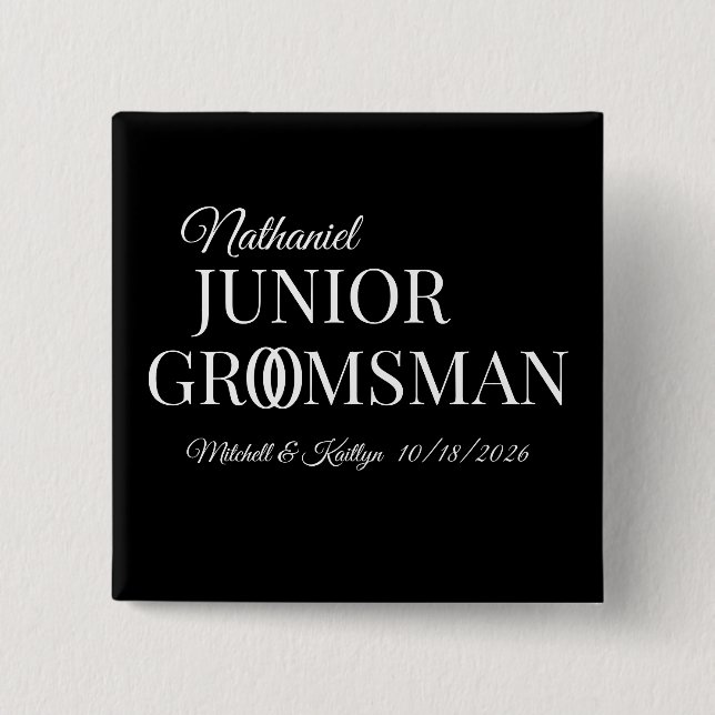 Junior Groomsman Wedding 2 Inch Square Button (Front)