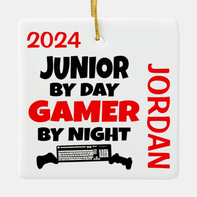 Junior Loves Playing Video Games Ceramic Ornament (Front)