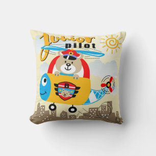 Junior Pilot Bear Throw Pillow