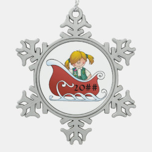 Junior Sled Blonde Snowflake Pewter Christmas Ornament