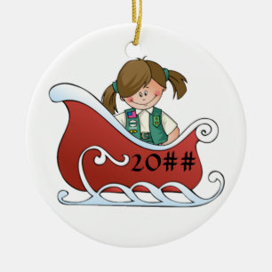 Junior Sled Brunette Ceramic Ornament