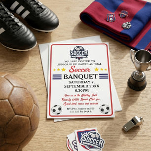 Junior Soccer Banquet Invitation Red Navy Stars