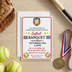 Junior Softball Banquet Invitation Red Navy Stars