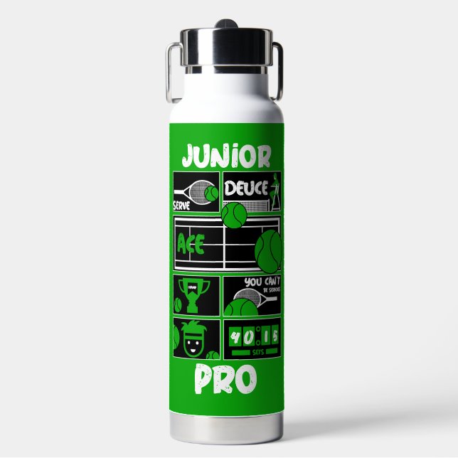 Junior Tennis Player T-Shirt    Water Bottle (Front)