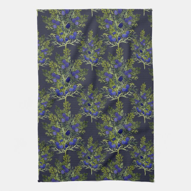 Juniper berry pattern kitchen towel (Vertical)