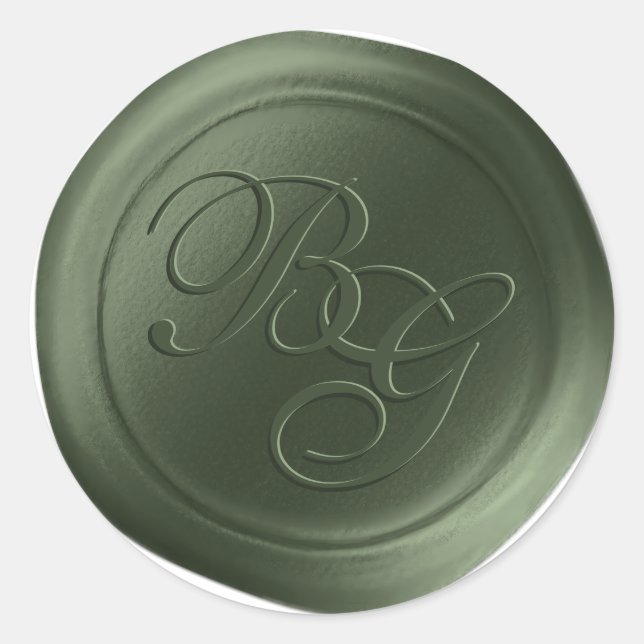 Juniper Green Double Monogram Wax Seal Stickers (Front)
