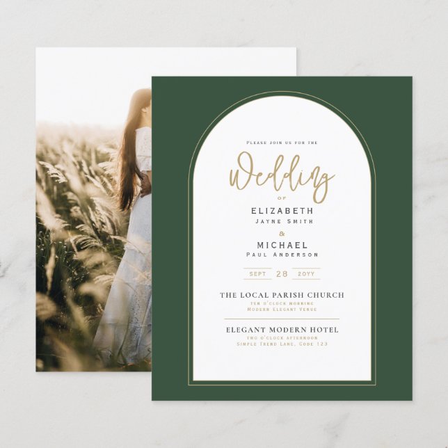 Juniper Green Gold PHOTO Wedding Invite BUDGET (Front/Back)