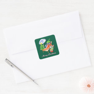 Juniper Green Merry Christmas Chili Drawing Square Sticker