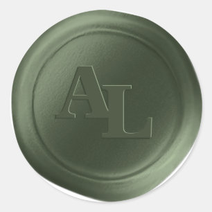 Juniper Green Wax Seal Monogram Wedding Stickers