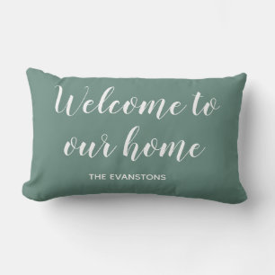 Juniper Green Welcome Home Custom Name Pillow