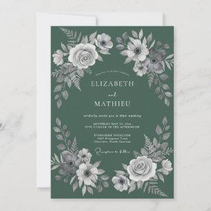 Juniper White Leaf Wedding Invitation
