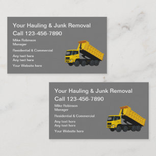 Junk Hauling And Removal Editable Business Cards