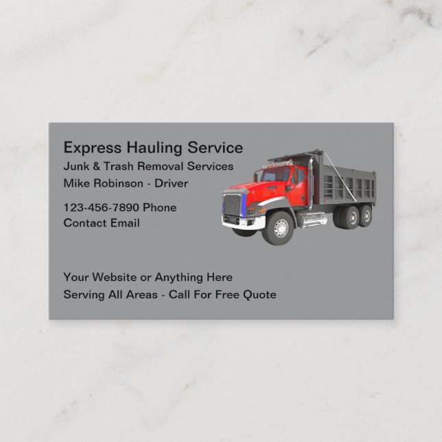 Junk Hauling And Trash Removal Business Card (Front)