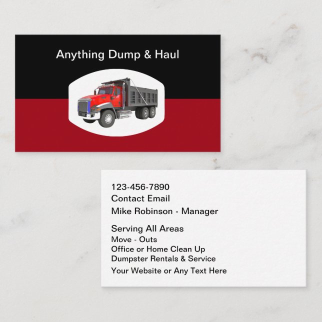 Junk Hauling & Dumpster Rental Servics Business Card (Front/Back)