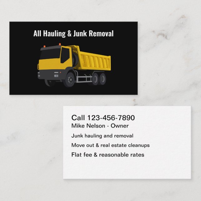 Junk Hauling & Removal Service Business Cards (Front/Back)
