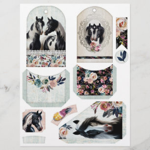 Junk Journal Ephemera with Pretty Pinto Horses