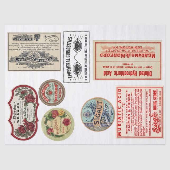 Junk Journal Label Elements Decoupage Paper (Front)