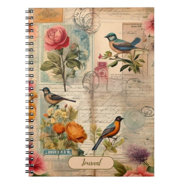 Junk Journal page with flowers + birds -  (Front)