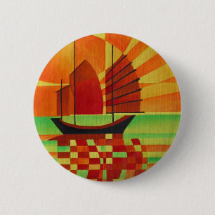 Junk on Sea of Green Cubist Abstract 2 Inch Round Button