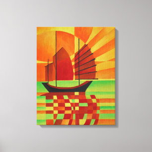 Junk on Sea of Green Cubist Abstract Canvas Print