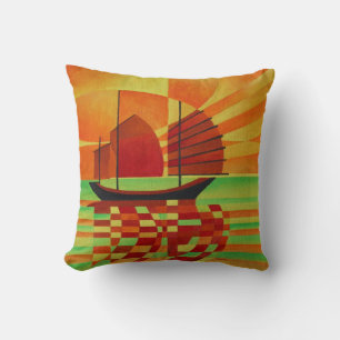 Junk on Sea of Green Cubist Abstract Throw Pillow