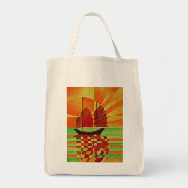 Junk on Sea of Green Cubist Abstract Tote Bag (Front)