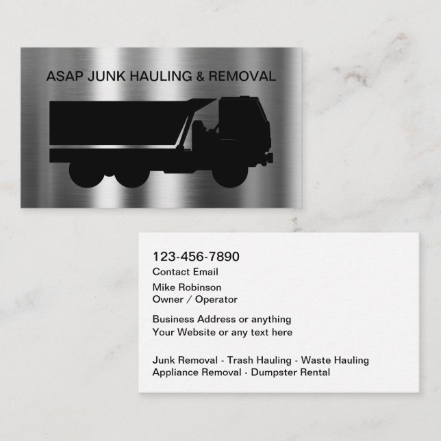 Junk Removal And Dumpster Rental Business Card (Front/Back)