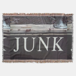 Junk sign on antique tow truck. car, rusted metal throw blanket