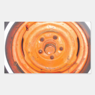 Junk Yard vintage Wheel, orange black and white Sticker