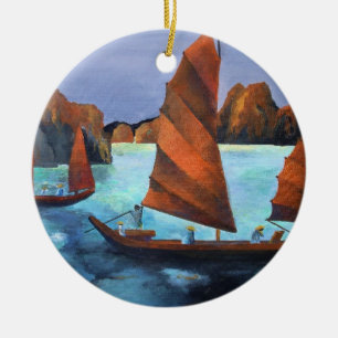 Junks In The Descending Dragon Bay Ceramic Ornament