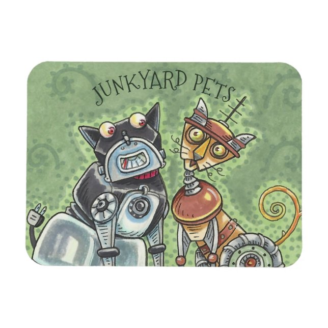 Junkyard Cat And Dog Robots MAGNET *Customize (Horizontal)