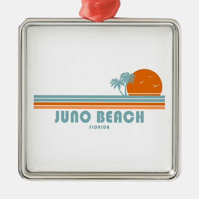 Juno Beach Florida Sun Palm Trees Metal Ornament (Front)