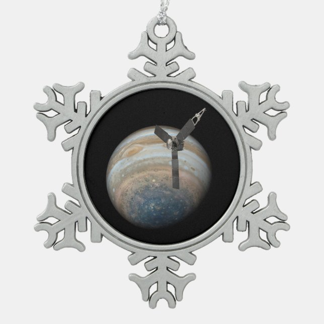 Juno Spacecraft at Planet Jupiter Snowflake Pewter Christmas Ornament (Front)