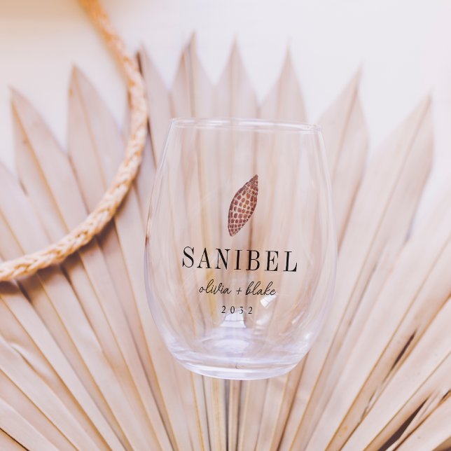 Junonia Seashell Destination Wedding Favour Stemless Wine Glass (Creator Uploaded)