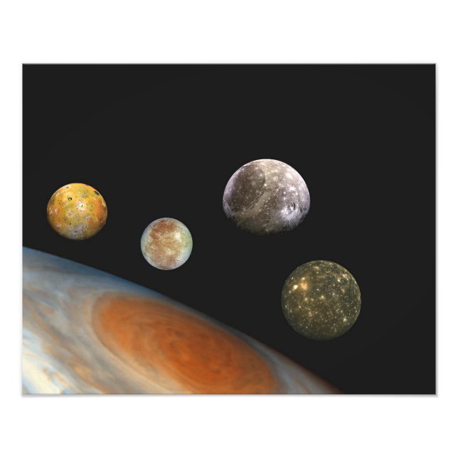 Jupiter and Four Moons Galilean Satellites Photo Print (Front)
