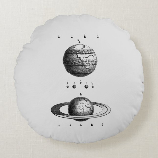 Jupiter And Saturn Planet Celestial Stars Round Pillow (Front)