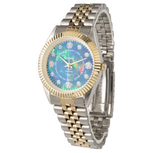 Jupiter Blue Fire Opal Diamond Custom Saying Dial Watch